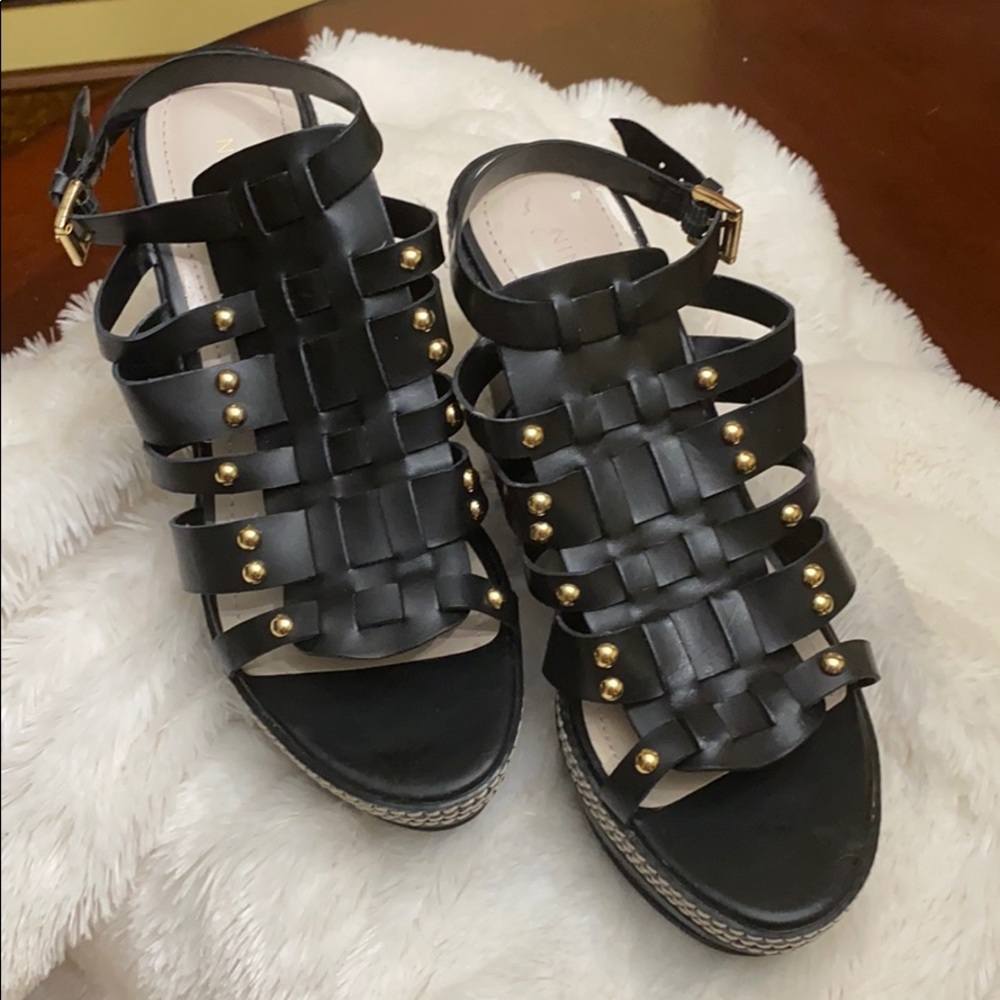 Nine West Black Wedge Sandals